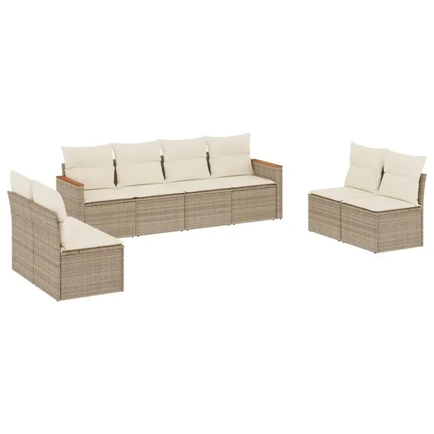 Zestaw mebli ogrodowych modułowych 8-osobowy, beżowy, rattan PE, stal