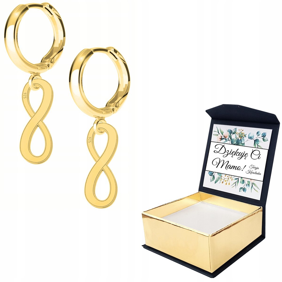 Kolczyki złote Nieskończoność 925 WŁASNY NADRUK