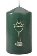 Pamiątka Pierwszej Komunii Świętej - Świeczka komunijna pieńkowa świeca walec butelkowa zieleń Hostia Kilich IHS - miniaturka - grafika 1