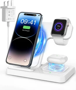Ładowarka Indukcyjna Bezprzewodowa Składana 3w1 iPhone Watch AirPods - Ładowarki do telefonów - miniaturka - grafika 1