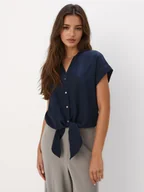 Bluzki damskie - Mohito - Granatowa bluzka z lyocellu - granatowy - miniaturka - grafika 1