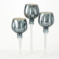Świeczniki - Szklane świeczniki, wysokie kielichy, antracyt, 3 sztuki - miniaturka - grafika 1