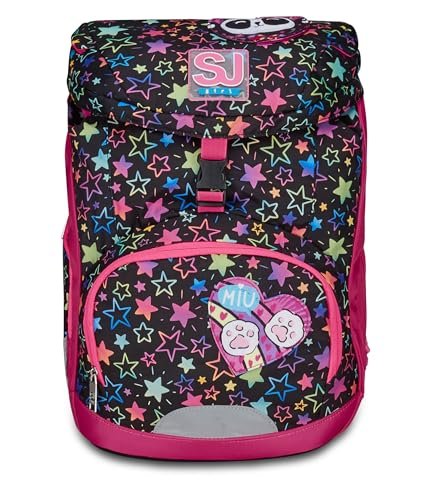 SJ Gang Miękki Plus Plecak szkolny, różowy, kolorowa Panda, pojedynczy komorowy z regulowanym paskiem w talii, boczna kieszeń na zamek błyskawiczny, kieszeń z siatki na butelkę, plecak do szkoły