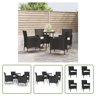 The Living Store 5-cz. zestaw ogrodowych mebli bistro z poduszkami - czarny - Stolik I Krzesło - Meble ogrodowe - miniaturka - grafika 1