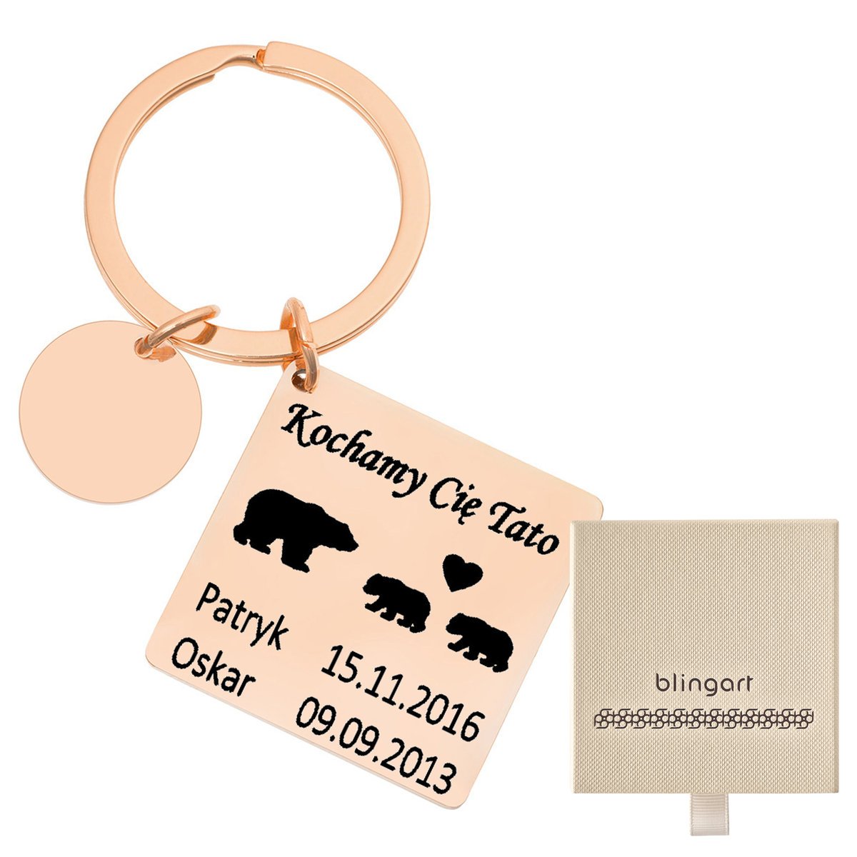 Brelok do kluczy z GRAWEREM KWADRAT przywieszka KÓ