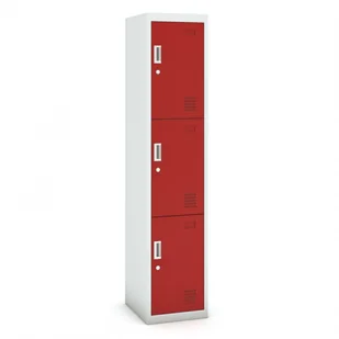 B2B Partner Szafka szatniowa 3-drzwiowa, zamek cylindryczny, 1800 x 380 x 450 mm, szara/czerwona, 1+1 GRATIS 485030 - Szafki BHP - miniaturka - grafika 1