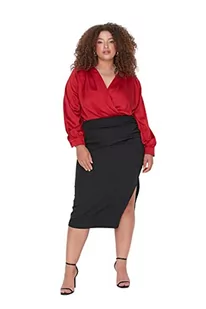 Trendyol Damska spódnica ołówkowa midi spódnica z rozcięciem, tkana spódnica w rozmiarze plus size, Czarny, 70 - Spódnice - miniaturka - grafika 1