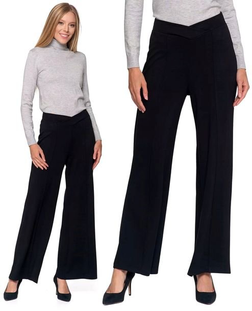 Spodnie Damskie z Szeroką Nogawką CZARNY Wiskoza Eleganckie MORAJ - M