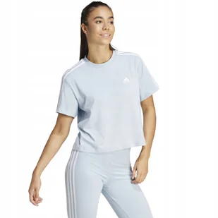Koszulka damska adidas Essentials 3-Stripes Single Jersey Crop Top błękitna - Koszulki i topy damskie - miniaturka - grafika 1