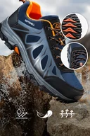 Buty trekkingowe damskie - Granatowe buty trekkingowe damskie z pomarańczowymi dodatkami sznurowane softshell Casu B2110-6 - miniaturka - grafika 1