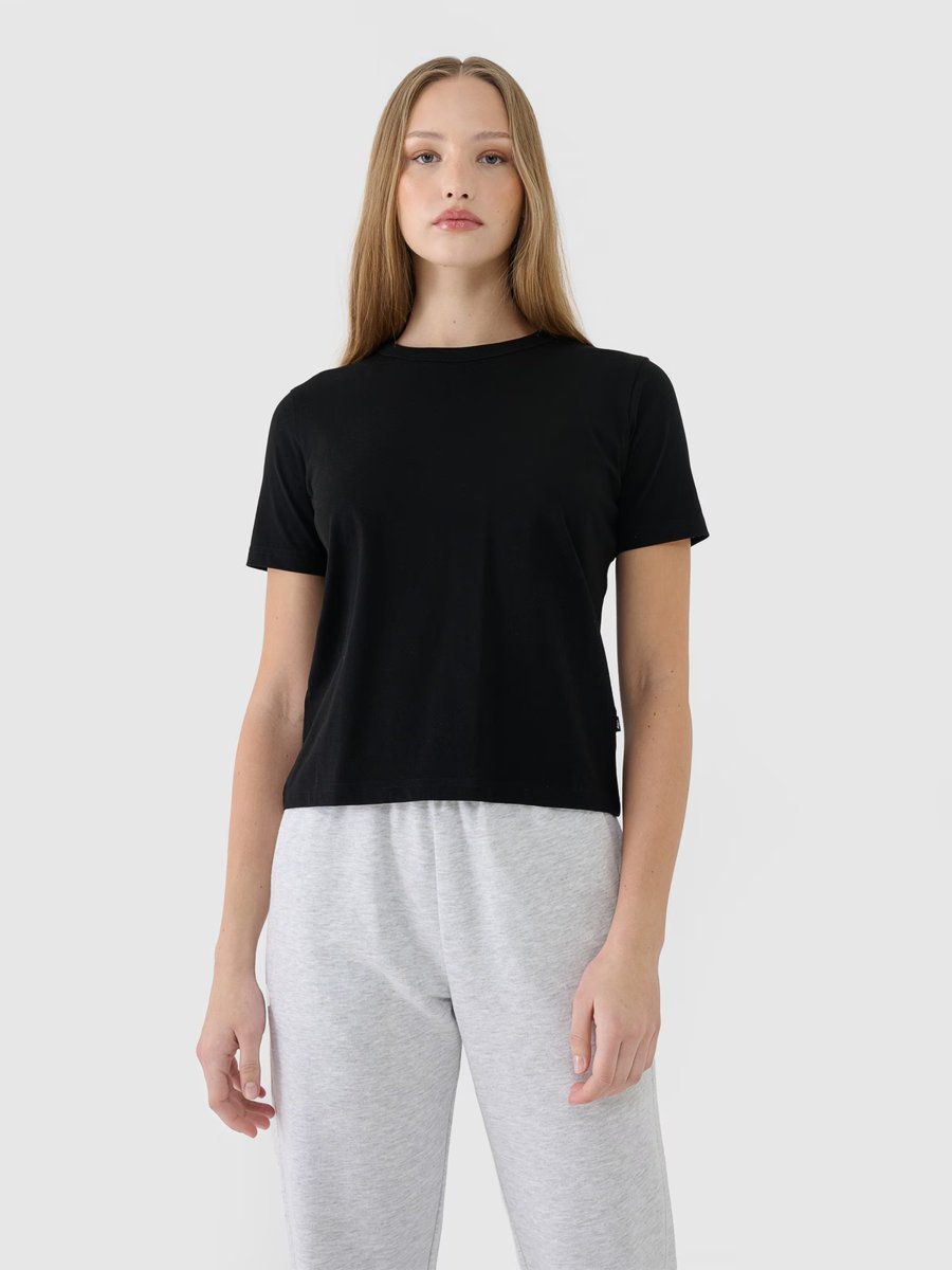 4F T-shirt regular gładki bawełniany damski 4FWSS25TTSHF1991-20S Czarny Roz. S