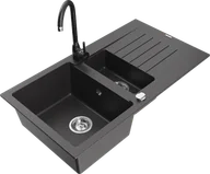 Zlewozmywaki z baterią - Mexen Matias zlewozmywak granitowy 1,5-komorowy z ociekaczem i baterią kuchenną Telma, czarny nakrapiany - 6502-76-670200-70 - miniaturka - grafika 1