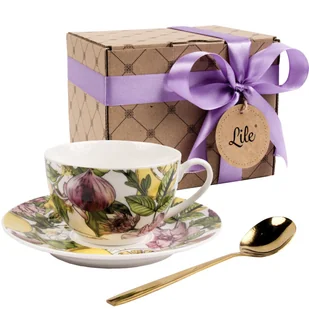 Filiżanka porcelanowa ze spodkiem i łyżeczką 195 ml w opakowaniu prezentowym Lile Citrus P36142 - Filiżanki - miniaturka - grafika 1