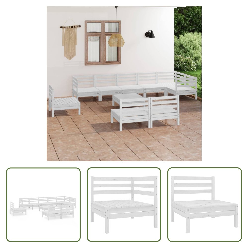 The Living Store 10-częściowy zestaw wypoczynkowy do ogrodu z litego drewna sosnowego w kolorze białym