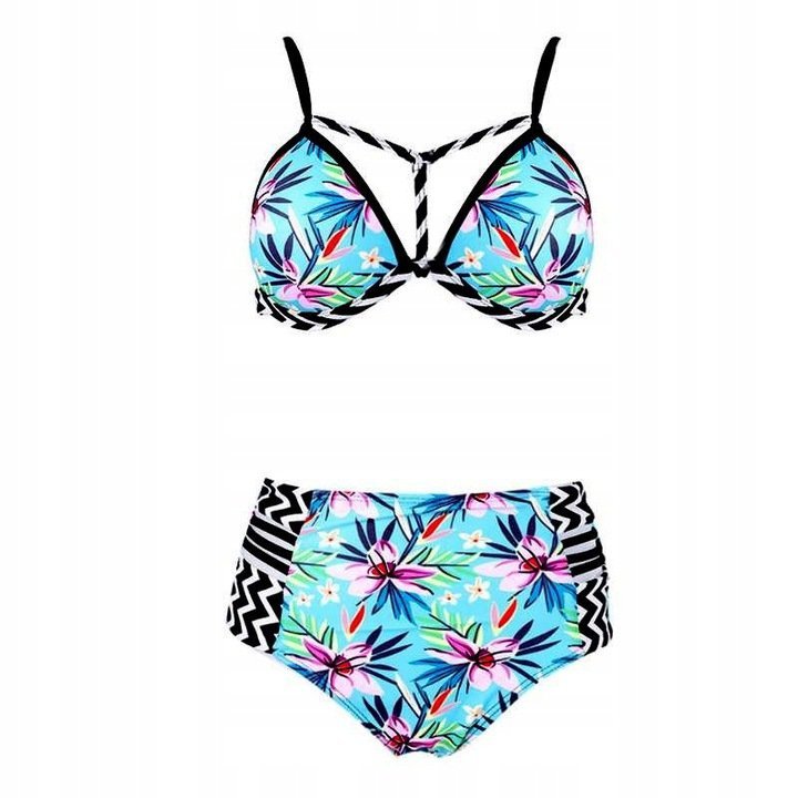 STRÓJ KĄPIELOWY BIKINI DAMSKI WYSOKI STAN DWUCZĘŚCIOWY PLAŻOWY ROZMIAR M