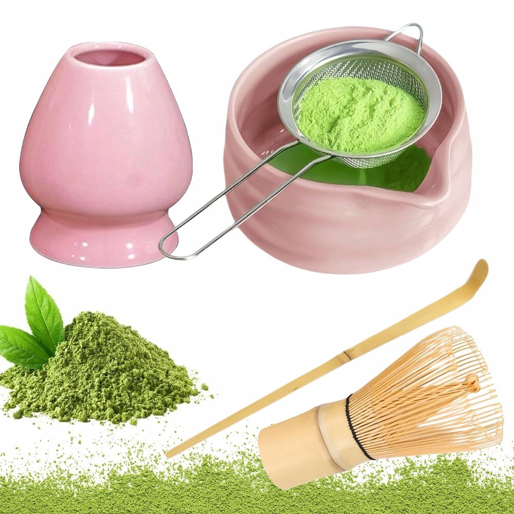 Zestaw Narzędzi Do Matchy 5W1 Ceramika Drewno Łatwe Do Czyszczenia Różowy