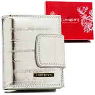 Portfele - Mały portfel damski metaliczny portfel na karty i dokumenty z ochroną RFID skóra naturalna Lorenti, srebrny - miniaturka - grafika 1