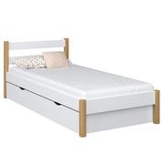 Łóżka - Drewniane łóżko pojedyncze z szufladą N01 biało dębowe 90x200 - miniaturka - grafika 1