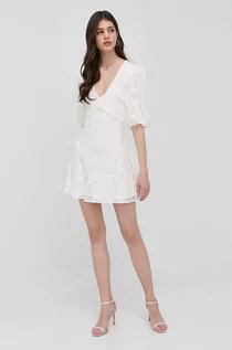Sukienki - Bardot Sukienka kolor biały mini rozkloszowana - grafika 1