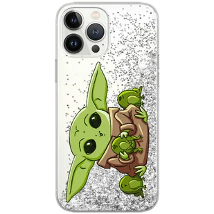 Etui płynny brokat do Apple IPHONE 13 PRO Star Wars: Baby Yoda 014 oryginalne i oficjalnie licencjonowane, Srebrny - Etui i futerały do telefonów - miniaturka - grafika 1