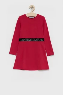 Sukienki - Calvin Klein Jeans Jeans Sukienka dziecięca kolor różowy mini prosta - grafika 1