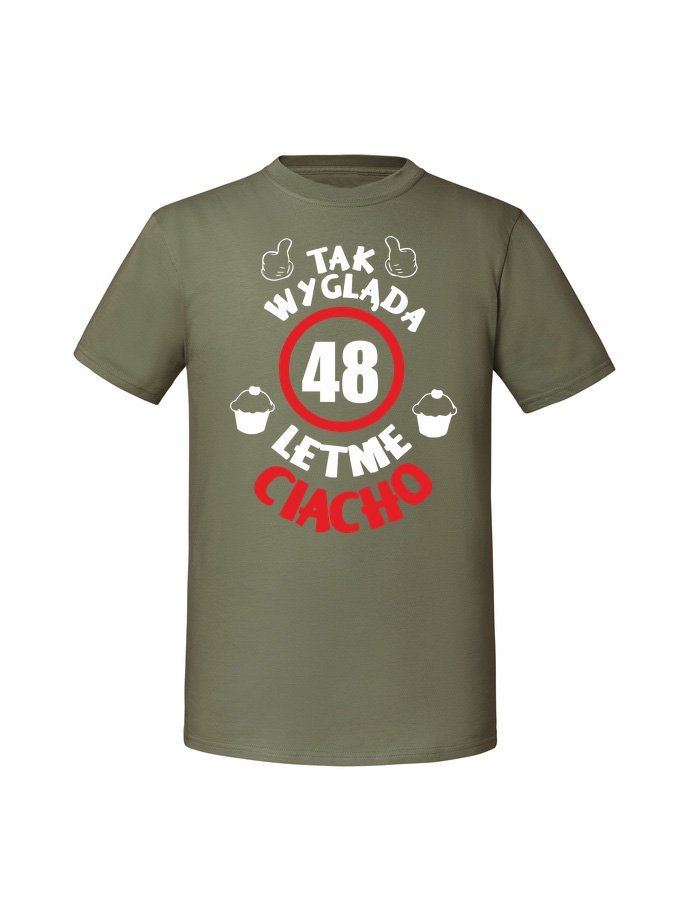 Męska koszulka z nadrukiem -48 Ciacho + wiek 48 czerwono-biały Olive XL
