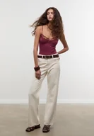 Koszulki i topy damskie - Stradivarius Body bawełniane z koronkowym detalem Fioletowy M - miniaturka - grafika 1