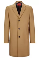 Płaszcze męskie - HUGO Męski płaszcz Malte2341 z mieszanki wełny z guzikami orzechowymi, Medium Beige268, 98 - miniaturka - grafika 1