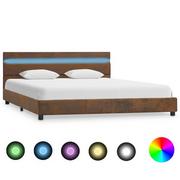 Łóżka - vidaXL Rama łóżka z LED, brązowa, tapicerowana tkaniną, 160 x 200 cm - miniaturka - grafika 1
