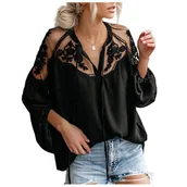 Koszule damskie - Czarna bluzka koszula boho siateczka haft - XL - miniaturka - grafika 1