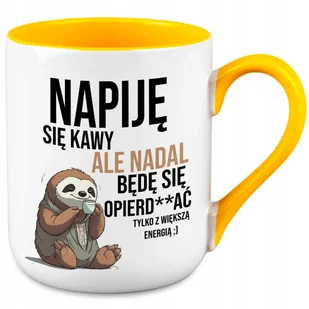 KUBEK ŻÓŁTY COFFE PREZENT DO PRACY NAPIJE SIĘ KAWY URODZINY IMIENINY WZ - Kubki - miniaturka - grafika 1