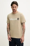 Koszulki męskie - Timberland t-shirt bawełniany męski kolor beżowy z nadrukiem TB0A5UPQDH41 - miniaturka - grafika 1