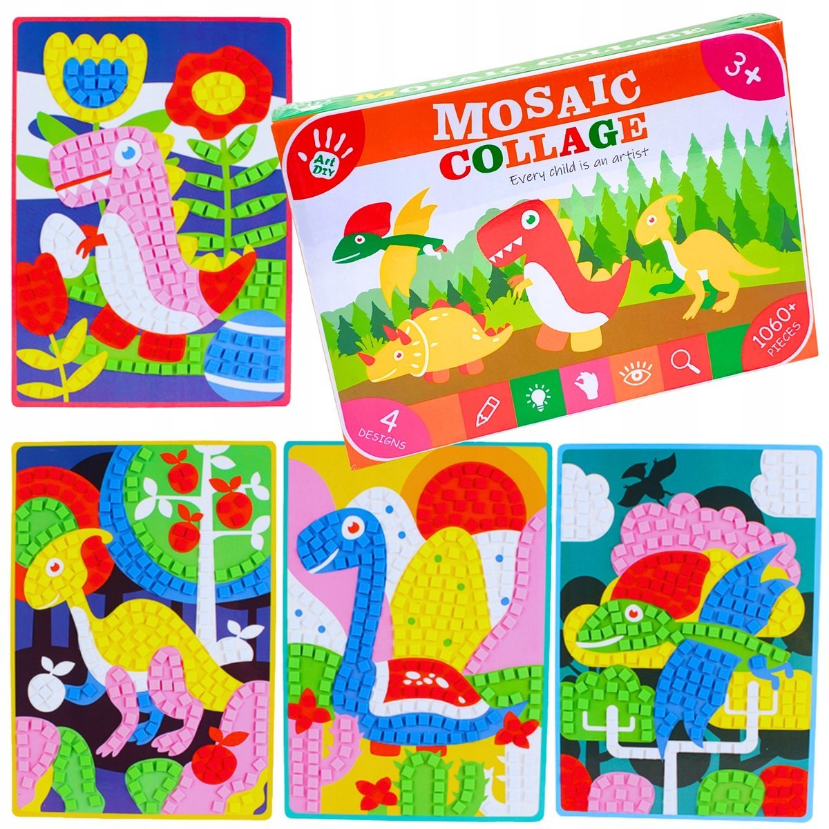 Mozaika Wyklejanka Zestaw Kreatywny DIY DINOZAURY Dla Dzieci Dzień Chłopaka