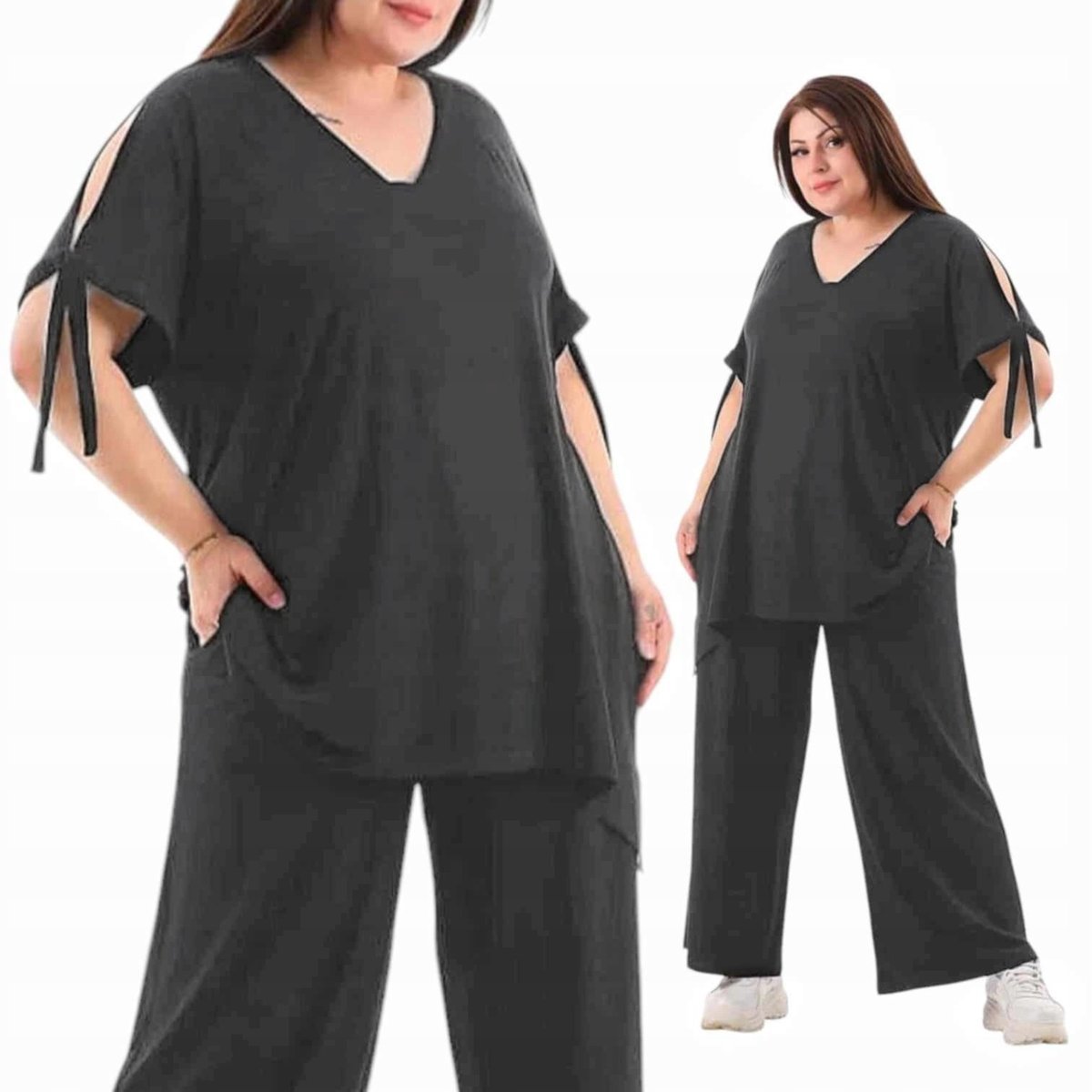 ELEGANCKI GRAFIT KOMPLET WISKOZA odkryte ramionko luźny 50 52 5XL 3014