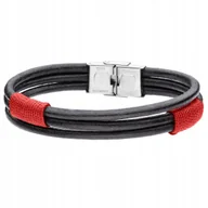 Bransolety męskie - Męska Bransoletka Czerwona Z Rzemienia Skóra - miniaturka - grafika 1