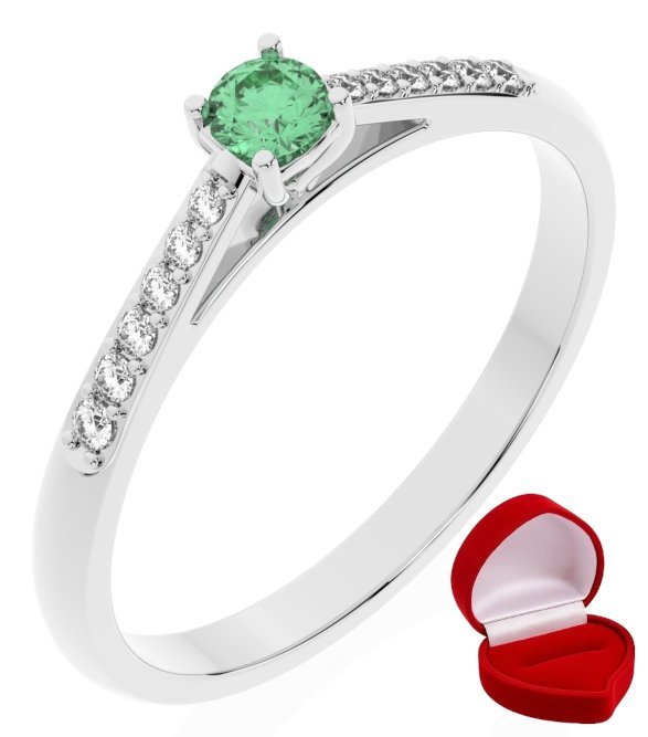 ZŁOTY PIERŚCIONEK ZARĘCZYNOWY 585 14k SZMARAGD 0,09 ct BIAŁE ZŁOTO R7