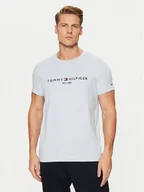 Koszulki męskie - Tommy Hilfiger T-Shirt Tommy Logo MW0MW11797 Błękitny Regular Fit - miniaturka - grafika 1