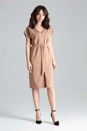 Sukienki - Elegancka sukienka z rękawem kimono - brązowa - rozmiar M - miniaturka - grafika 1