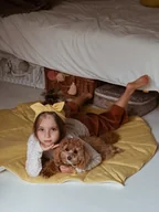 Maty edukacyjne - Mata lniana liść dla dzieci "Musztardowa" - miniaturka - grafika 1