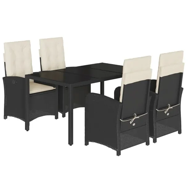 Zestaw mebli ogrodowych z rattanem PE, czarny, stół 150x90x75 cm, krzesł