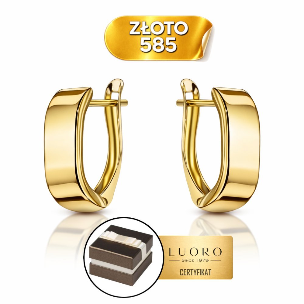 KOLCZYKI ZŁOTE 585 14K PROSTOKĄT GŁADKIE ZAOKRĄGLONE 14 MM ANIELSKIE ZAPIĘCIE