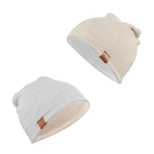 Czapka merino dwustronna - popiel-beż - OUTLET 1-2 lata - Czapki dla dzieci - miniaturka - grafika 1
