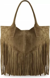 TOREBKA BOHO Worek Torba Zamsz Frędzle VERA PELLE - Torebki damskie - miniaturka - grafika 1