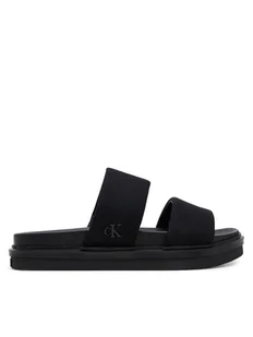 Calvin Klein Jeans Klapki Flat Molded Dbl Bar Sandal Cv YM0YM01222 Czarny - Klapki i japonki męskie - miniaturka - grafika 1