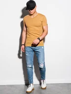 Koszulki męskie - Ombre T-shirt męski bawełniany basic S1369 - musztardowy melanż XXL - miniaturka - grafika 1