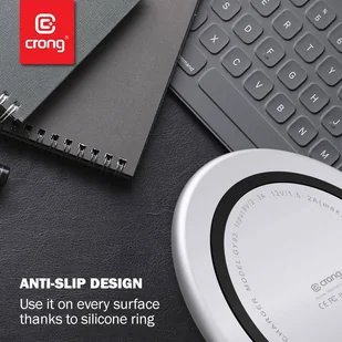 Crong Fast Wireless Charger - Bezprzewodowa ładowarka indukcyjna Qi 15W (Silver White) - Ładowarki do telefonów - miniaturka - grafika 10