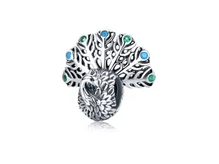 Pandora Valerio.pl Rodowany srebrny wiszący charms do dumny paw peacock cyrkonie srebro 925 CHARM190 CHARM190 - Charmsy - miniaturka - grafika 1