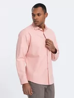 Koszule męskie - Męska koszula z kieszenią REGULAR FIT - różowa V5 OM-SHCS-0148 - miniaturka - grafika 1