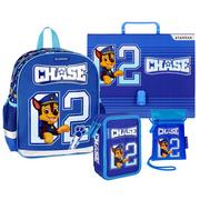 Zestawy szkolne - Psi Patrol Chase Niebieski zestaw przedszkolny dla chłopca plecak, piórnik trzykomorowy, teczka + saszetka - miniaturka - grafika 1