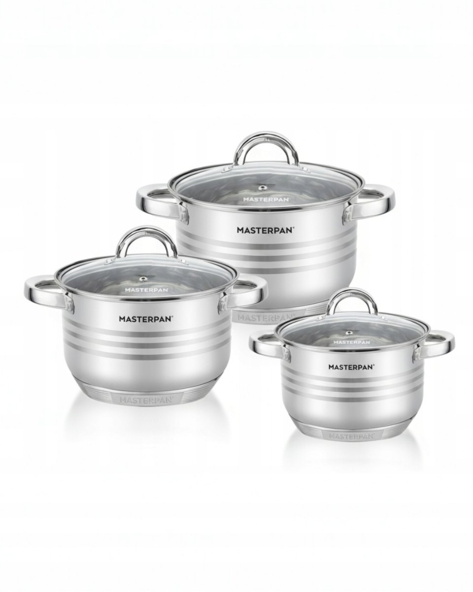 Komplet Zestaw Garnków ze Stali Nierdzewnej Indukcja Gaz 6 el Dno 9 warstw